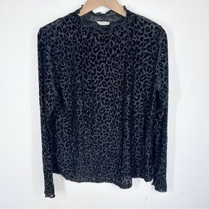 Kori Black Velvet Leopard Print Long Sleeve Top Size Large Lettuce Edge
